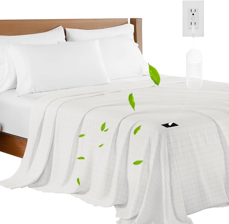 NHIDKU Grounding Sheets King Size,Grounding Flat Sheets 20% Silver for Bed Sleeping for Better Sleep,Grounding Sheets with Grounding Cord - Image 1